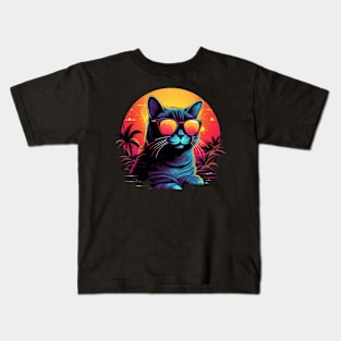 Retro Wave American Shorttail Cat Kids T-Shirt